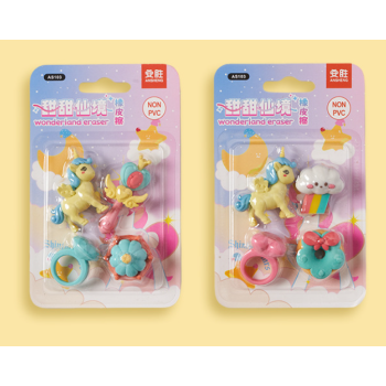 BORRACHA DE CARTELA COM 4 PEÇAS WONDERLAND UNICÓRNIO