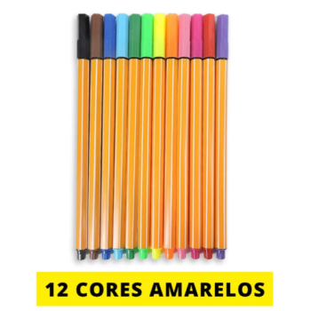 CANETA FINE LINE AMARELO 12 CORES PONTA FINA