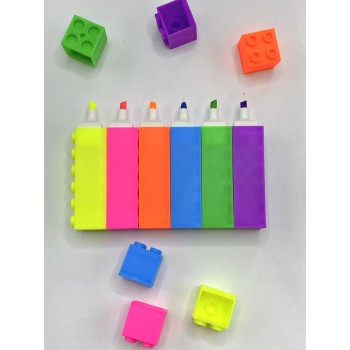 MARCA TEXTO FORMATO BLOCO DE CONSTRUÇÃO 6 CORES FLUORENCENTE ENCAIXE LEGO