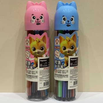 CANETINHA 12 CORES HIDROGRÁFICA COM PORTA CANETA GATINHO