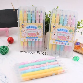 MARCA TEXTO APAGÁVEL PONTA DUPLA KIT COM 6 CORES MARCADOR MAGIC