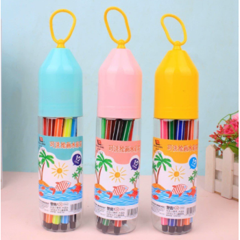 CANETINHA HIDROGRÁFICA 12 CORES ROSA/AZUL MODELO SIMPLES COM ALÇA