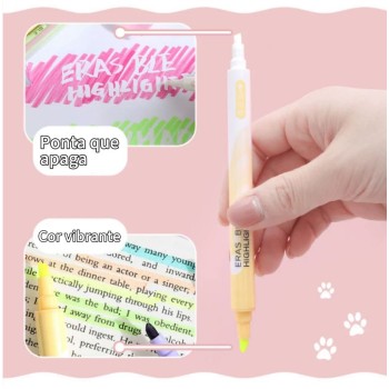 MARCA TEXTO MÁGICO APAGÁVEL PONTA DUPLA KIT COM 6 CORES