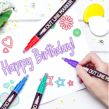 CANETINHA DOUBLE LINE OUTLINE MARKER KIT COM 8 CORES CANETA CONTORNO