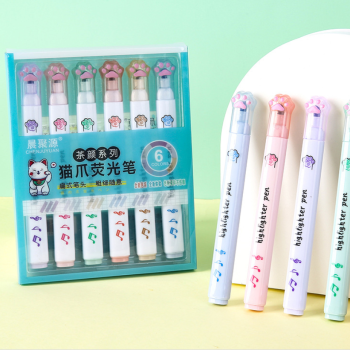 MARCA TEXTO PATINHA DE GATO KIT COM 6 CORES