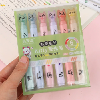 MARCA TEXTO GATINHO KIT 6 CORES PASTEIS