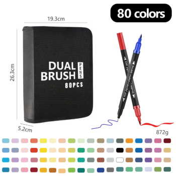 ESTOJO DUAL BRUSH 80 CORES CANETINHA PONTA DUPLA