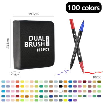 ESTOJO DUAL BRUSH 100 CORES CANETINHA PONTA DUPLA
