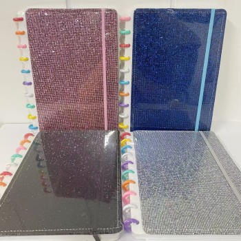 CADERNO 10 DISCOS CAPA COM PEDRA BRILHOSO TAMANHO B5 MÉDIO