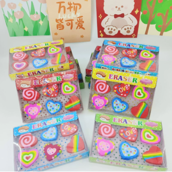 BORRACHA CORAÇÃO KIT COM 6 PEÇAS APAGADOR ESCOLAR FOFO