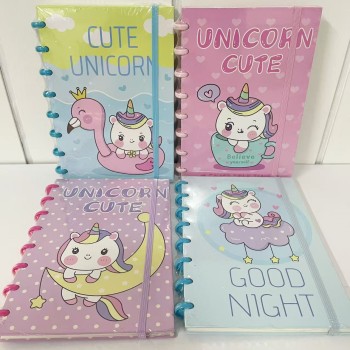 CADERNO FINO 8 DISCOS UNICORN CUTE FOLHA TAMANHO A5 PEQUENO