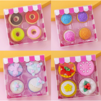 MINI BORRACHA KIT COM 4 PEÇAS DE DOCES 3D MODELINHO SORTIDO