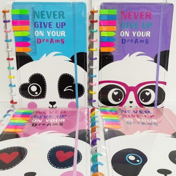 CADERNO INTELIGENTE 11 DISCOS ESTAMPA PANDA FOLHA A4