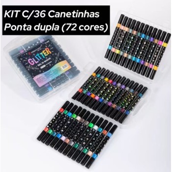 KIT 36 MARCADOR METÁLICA 72 CORES CANETINHA GLITTER PONTA DUPLA