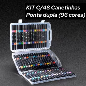 KIT 48 MARCADOR METÁLICA 96 CORES CANETINHA GLITTER PONTA DUPLA