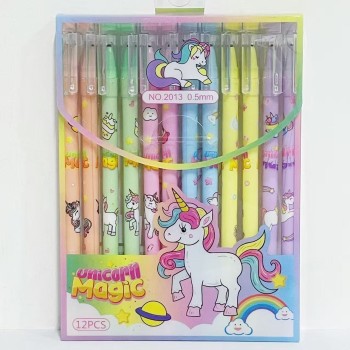 CANETA APAGÁVEL TEMA UNICÓRNIO KIT COM 12 UNIDADES TINTA MÁGICA