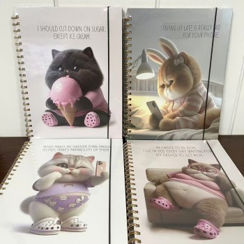 CADERNO ESPIRAL 80 FOLHAS CAPA DURA DESENHO GATO FOFO FOLHA A4