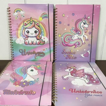 CADERNO ESPIRAL 80 FOLHAS CAPA DURA DESENHO UNICÓRNIO FOLHA A4