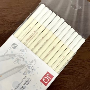 CANETA BRANCA PONTA PINCEL FINO CANETA DE ILUMINAR KIT COM 12 PEÇAS