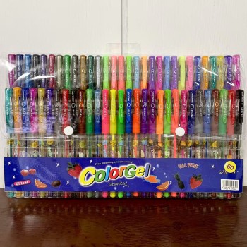 KIT 60 CORES CANETA GEL CHEIRINHO DE FRUTAS CANETA COLORGEL PERFUMADA GLITTER