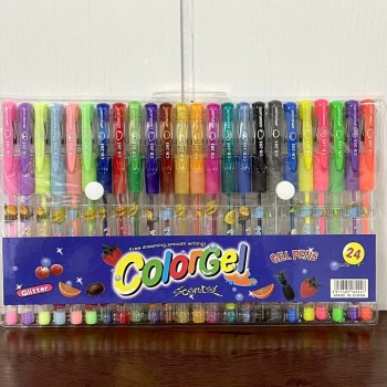 KIT 24 CORES CANETA GEL CHEIRINHO DE FRUTAS CANETA COLORGEL PERFUMADA GLITTER
