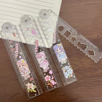 RÉGUA DE PLÁSTICO DOBRÁVEL 15 CM 30 CM FUNDO DESENHO DE MENINA SORTIDA