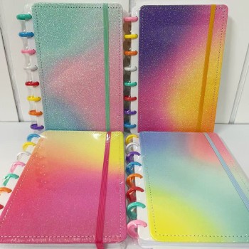 CADERNO INTELIGENTE 8 DISCOS COR PURPURINA BRILHOSO FOLHA TAMANHO A5 PEQUENO