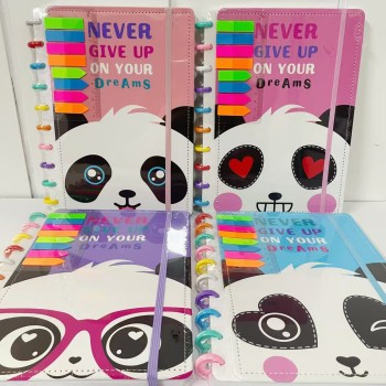 CADERNO INTELIGENTE 10 DISCOS CAPA PANDA COM POST IT