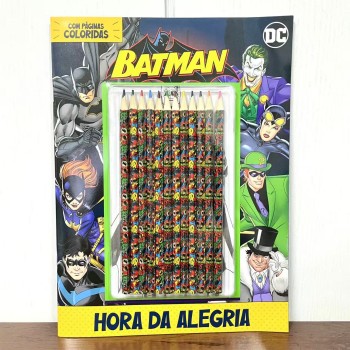 LIVRO HORA DA ALEGRIA KIT COM 12 LÁPIS DE COR TEMA BATMAN