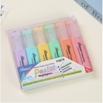 MARCA TEXTO TOM PASTEL KIT COM 6 CORES MARCADOR ESCOLAR