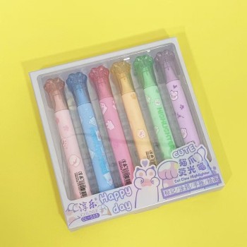 MARCA TEXTO 6 CORES PATINHA GATO CORPO COLORIDO