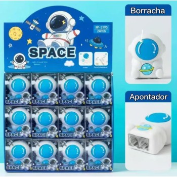 BORRACHA COM APONTADOR 2 EM 1 TEMA ASTRONAUTA