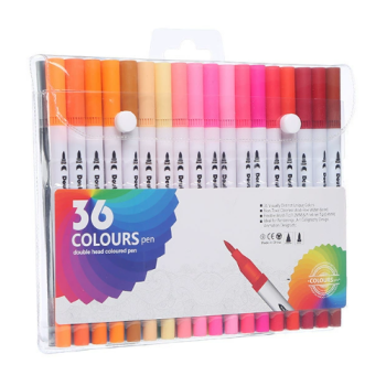 CANETA PONTA DUPLA 36 CORES CANETINHA BRUSH PEN CORPO BRANCO