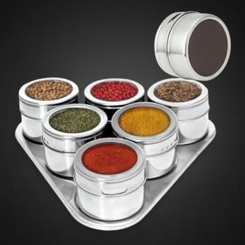 PORTA TEMPEROS  INOX TRIANGULAR COM 6 POTES REF5977