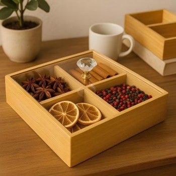 CAIXA ORGANIZADORA TAMPA ACRÍLICO 4 NICHOS REF9712