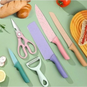 KIT CONJUNTO DE FACAS COLORIDAS 6 PEÇAS AÇO INOXIDÁVEL - FA7105