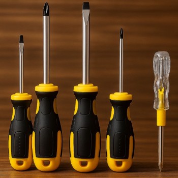 CONJUNTO COM 4 CHAVES DE FENDA PHILLIPS MAIS UM  TESTADOR DE VOLTAGEM BOM3119